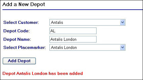 Confirmation of depot being added to the system