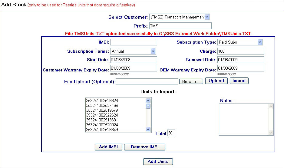 IMEI's successfully imported