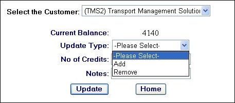 Update Type drop down