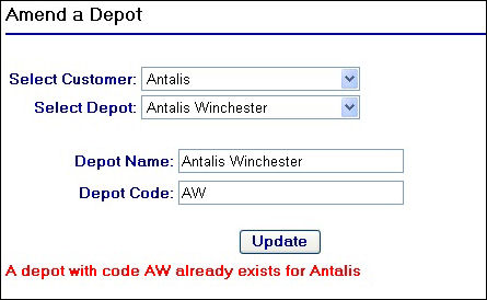Amending an already existing depot