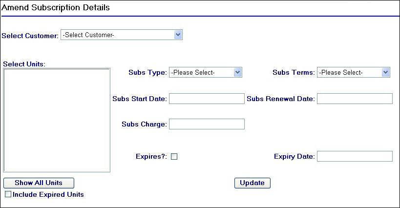 Amend Subscription Details Page
