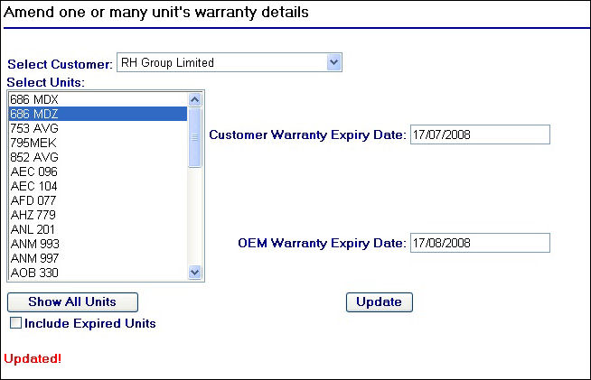 Updated Unit Warranty Details