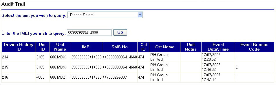 Searching by an IMEI