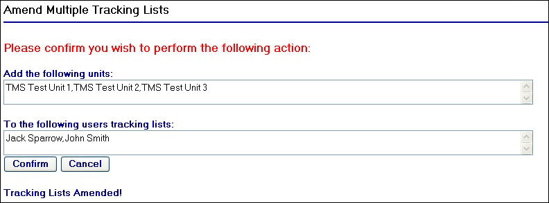 Tracking Lists Amended Message